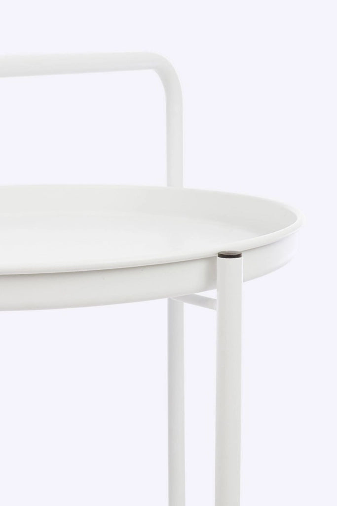 Tavolino da Esterno Carrello con Ruote Ø44,5x70h cm in Acciaio Austin Twin Bianco