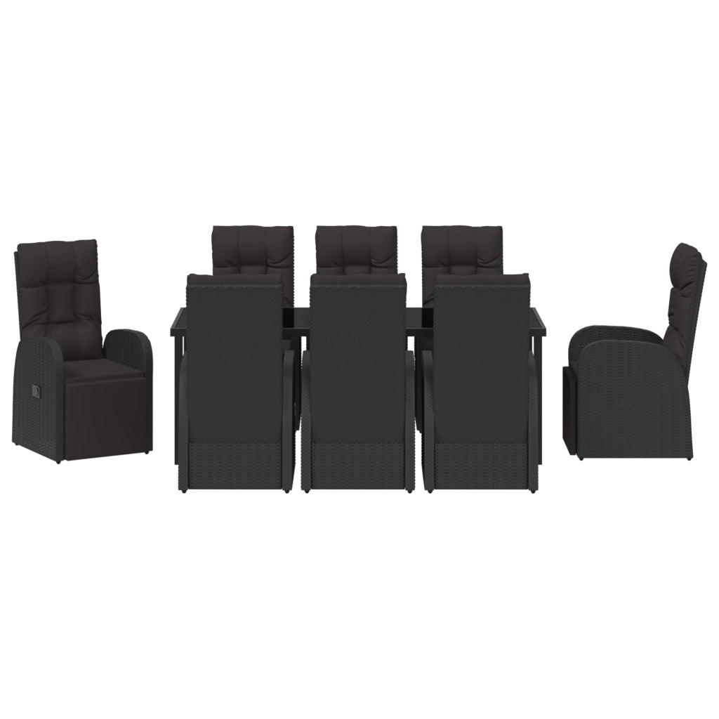 Set da giardino da 9 pezzi con cuscini - Rattan polimerico nero