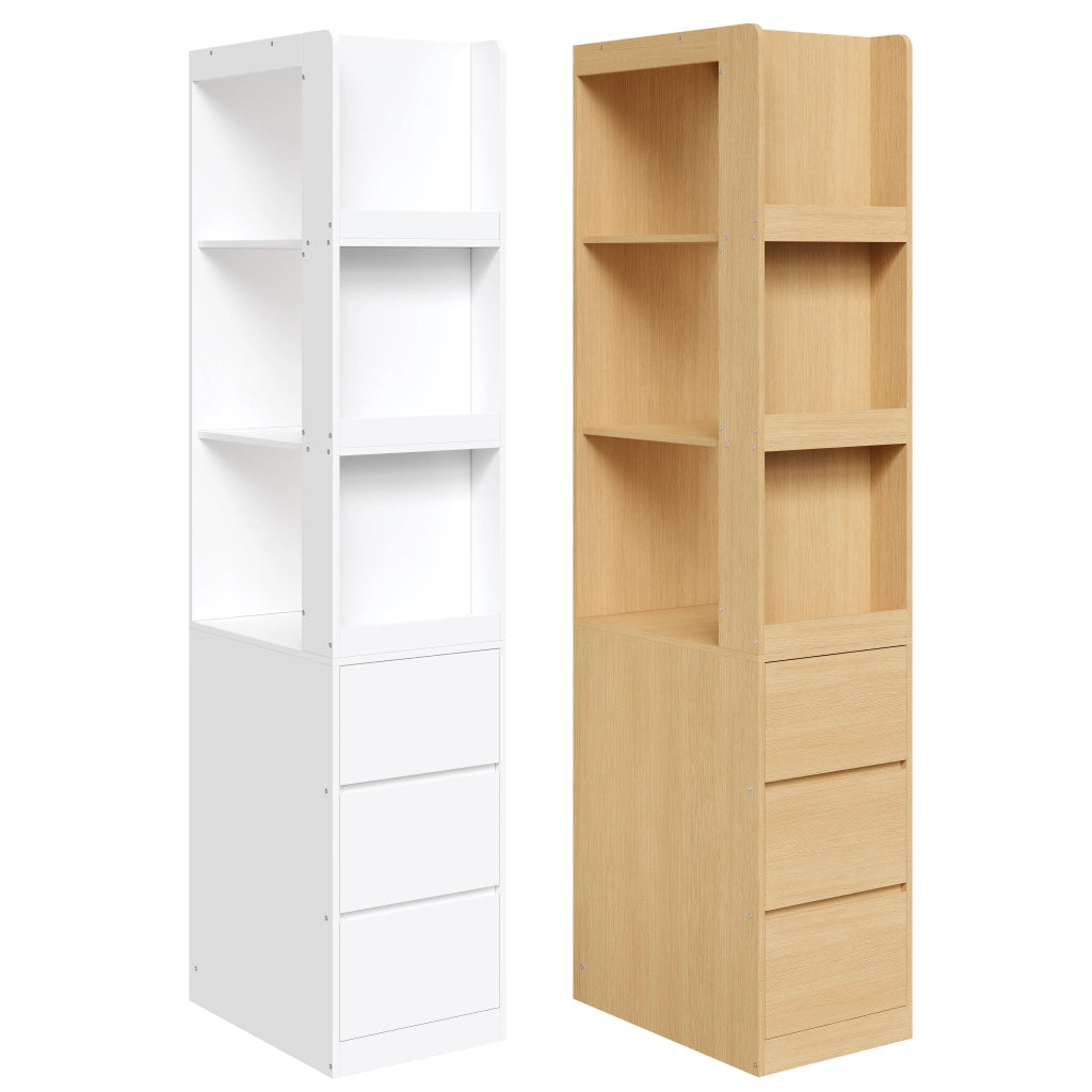Libreria con 3 vani aperti e 3 cassetti, lato reversibile, con sicurezza antiribaltamento, rovere, 60 × 40 × 200 cm