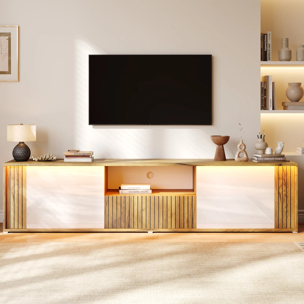 Mobile TV con LED Bluetooth; 2 ante e 1 cassetto; 180 x 40 x 51 cm; bianco e effetto legno