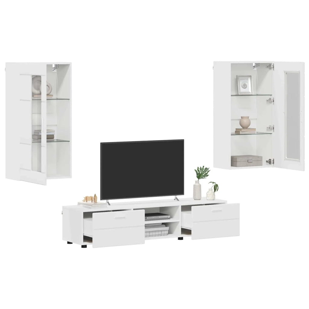 Set mobile TV con porta FLORIN 3 pcs Bianco Legno multistrato