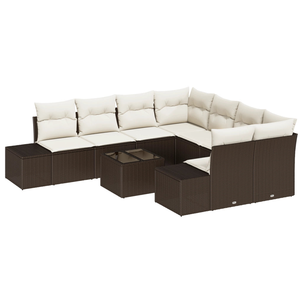 Set Divano da Giardino 9 Pezzi con Cuscini Marrone Polirattan