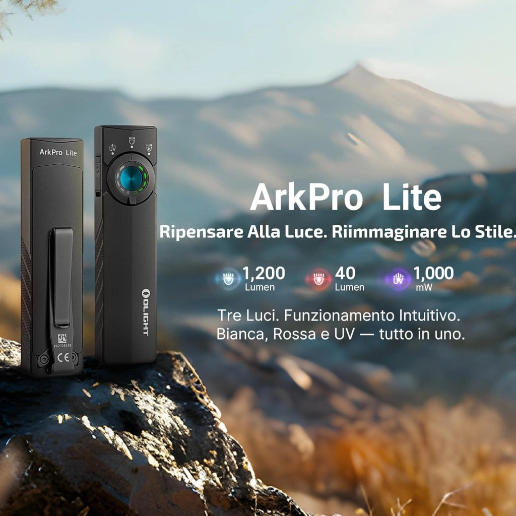 ArkPro Lite 1.200 Lumen Torcia Portatile da Tasca con LED Bianco, Luce UV e Luce Rossa, per Portata Quotidiana, Uso Domestico, Attività All'aperto, Rilevamento e Emergenze (Nero)