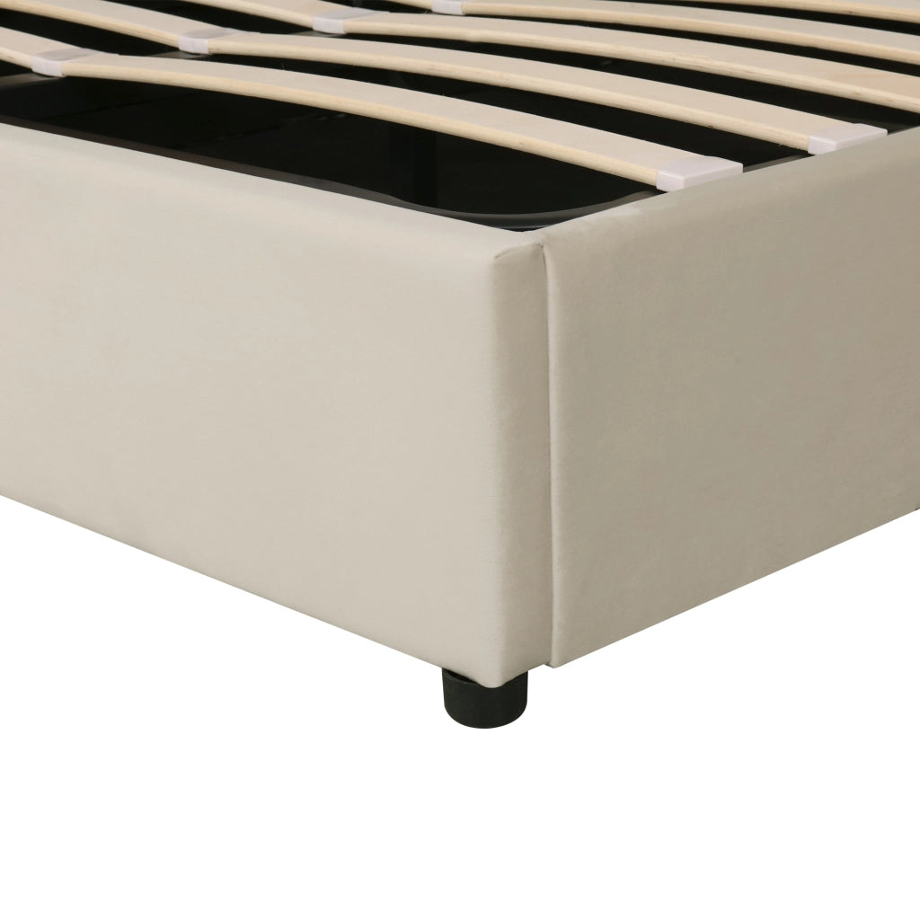 Letto Contenitore Letto Matrimoniale con Vano Idraulico e Testiera Imbottita 140 x 200 cm; senza Materasso; Beige