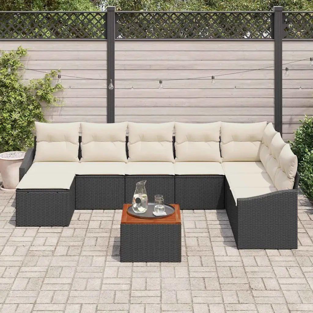 Set Divano da Giardino con cuscino 9 pcs Nero polyrattan 3347866