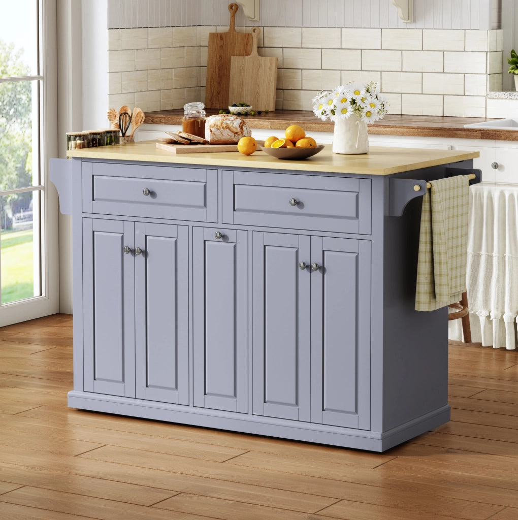 Isola da cucina mobile con piano ribaltabile, MDF, naturale e grigio