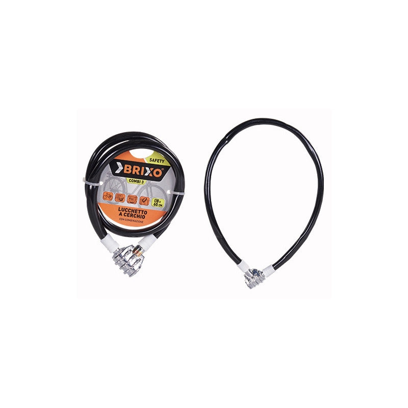Lucchetto cerchio bici Combi 3 8 × 650 mm acciaio + spirale PVC - Brixo