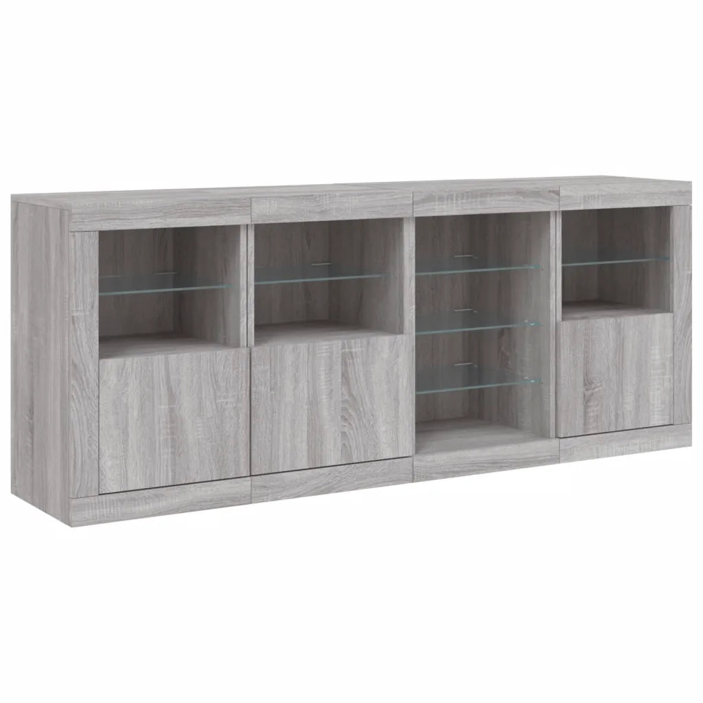Credenza con Luci LED-Buffet-Armadio da cucina Grigio Sonoma 164x37x67 cm