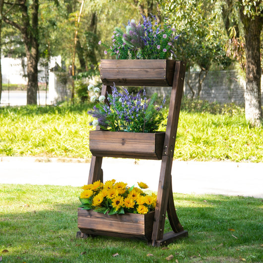 Portapiante Fioriera da Giardino 3 Ripiani 61x48x118 cm in Legno Carbonizzato