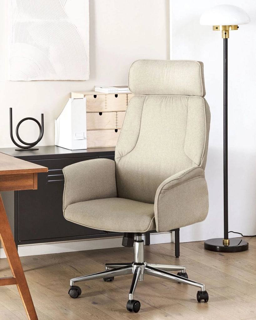Sedia ufficio in materiale sintetico beige struttura in metallo schienale regolabile e girevole ufficio
