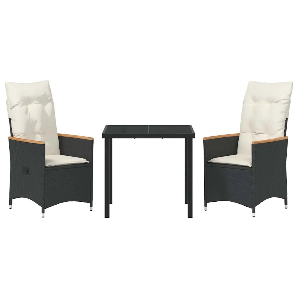 Set da Pranzo per Giardino con cuscino 3 pcs Nero polyrattan