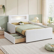 Letto per bambini 90x200 cm con luce notturna, USB e cassetti in similpelle bianca
