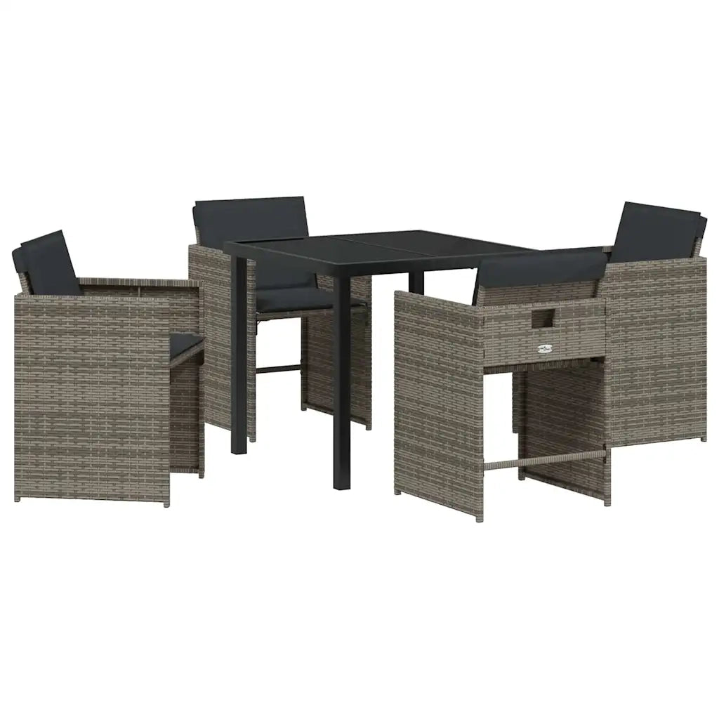 Set da Pranzo per Giardino 5 pcs Grigio polyrattan