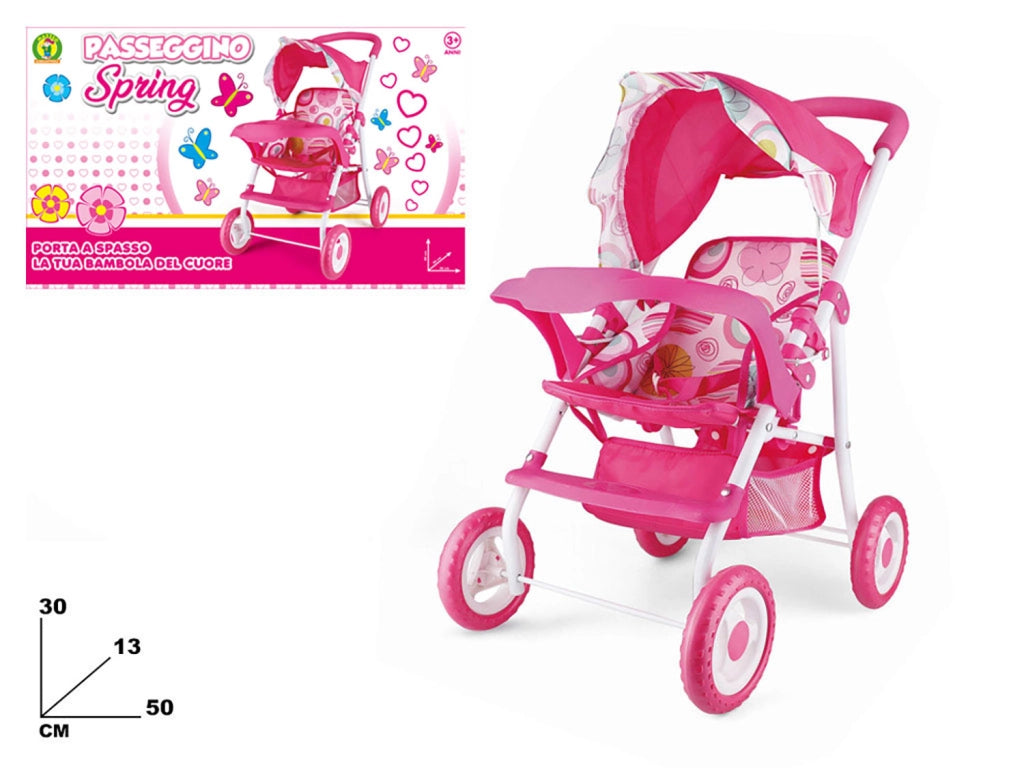 Passeggino per Bambole Richiudibile in Metallo 54x26x50cm Spring Rosa