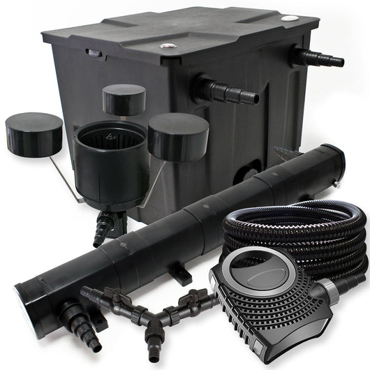 Set Filtro 12000l Chiarificatore laghetto 72W Pompa NEO8000 70W Tubo 25m Skimmer CSP250