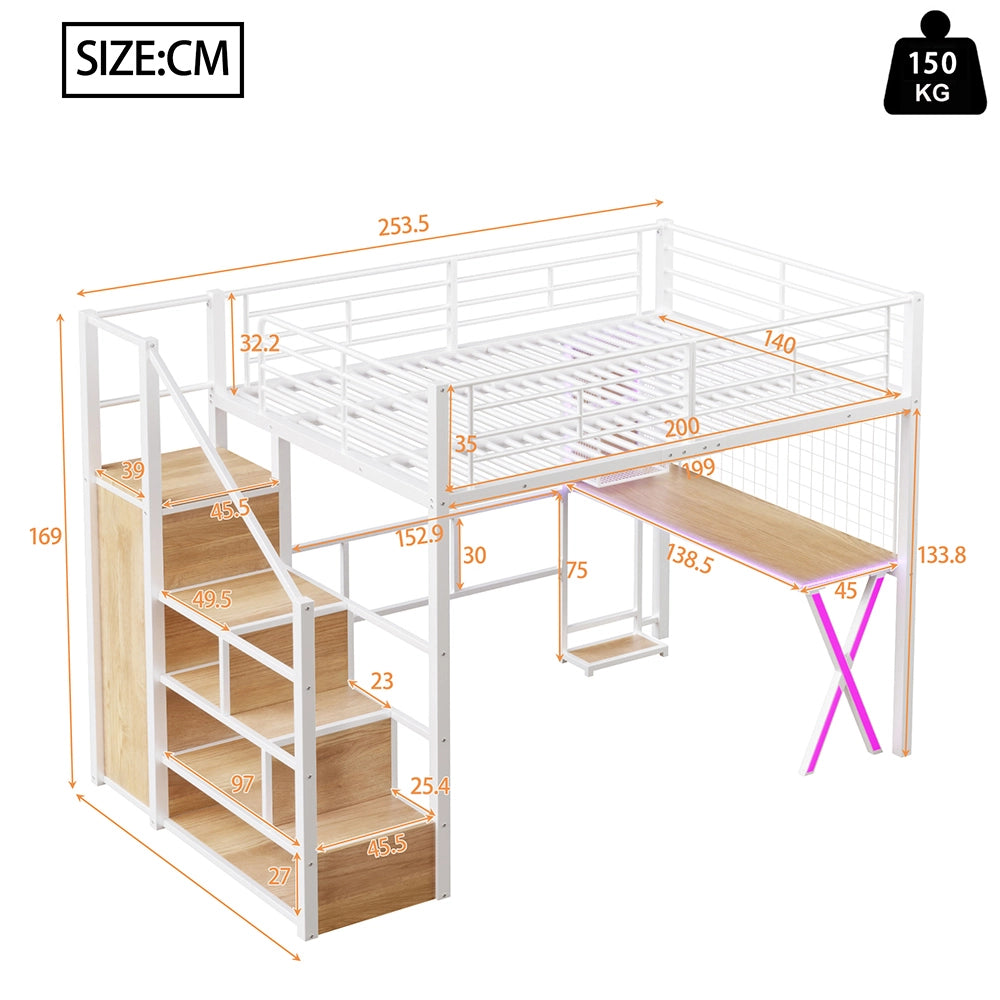 Letto mezzanino 140x200cm - Xylo - bianco, armadio, scrivania, organizzazione
