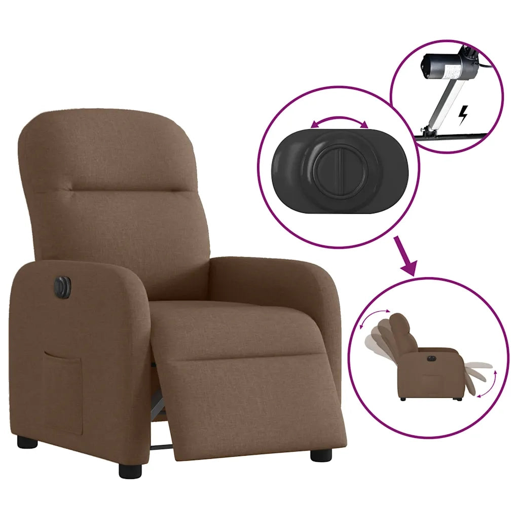 Poltrona Elettrica Reclinabile Marrone in Tessuto 3302956
