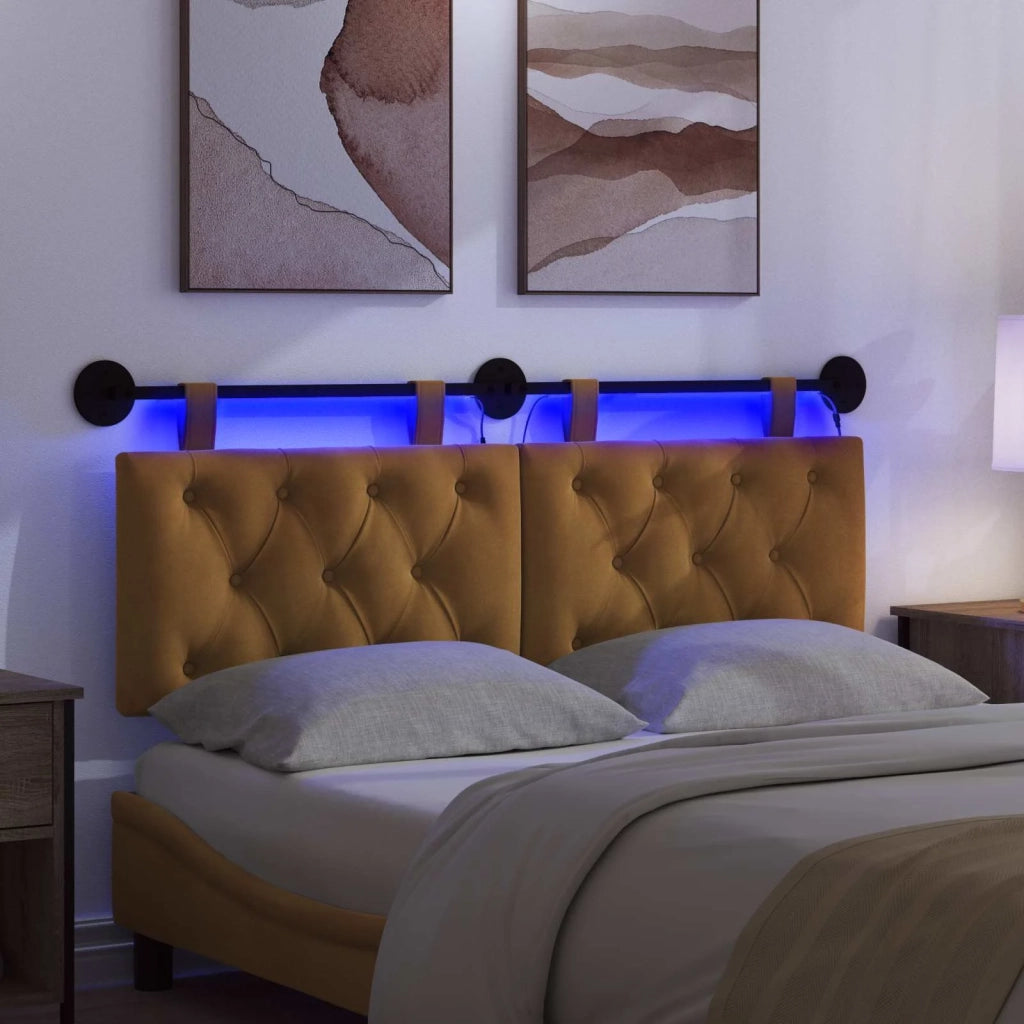 Testiera sospesa Con luce LED Marrone Velluto