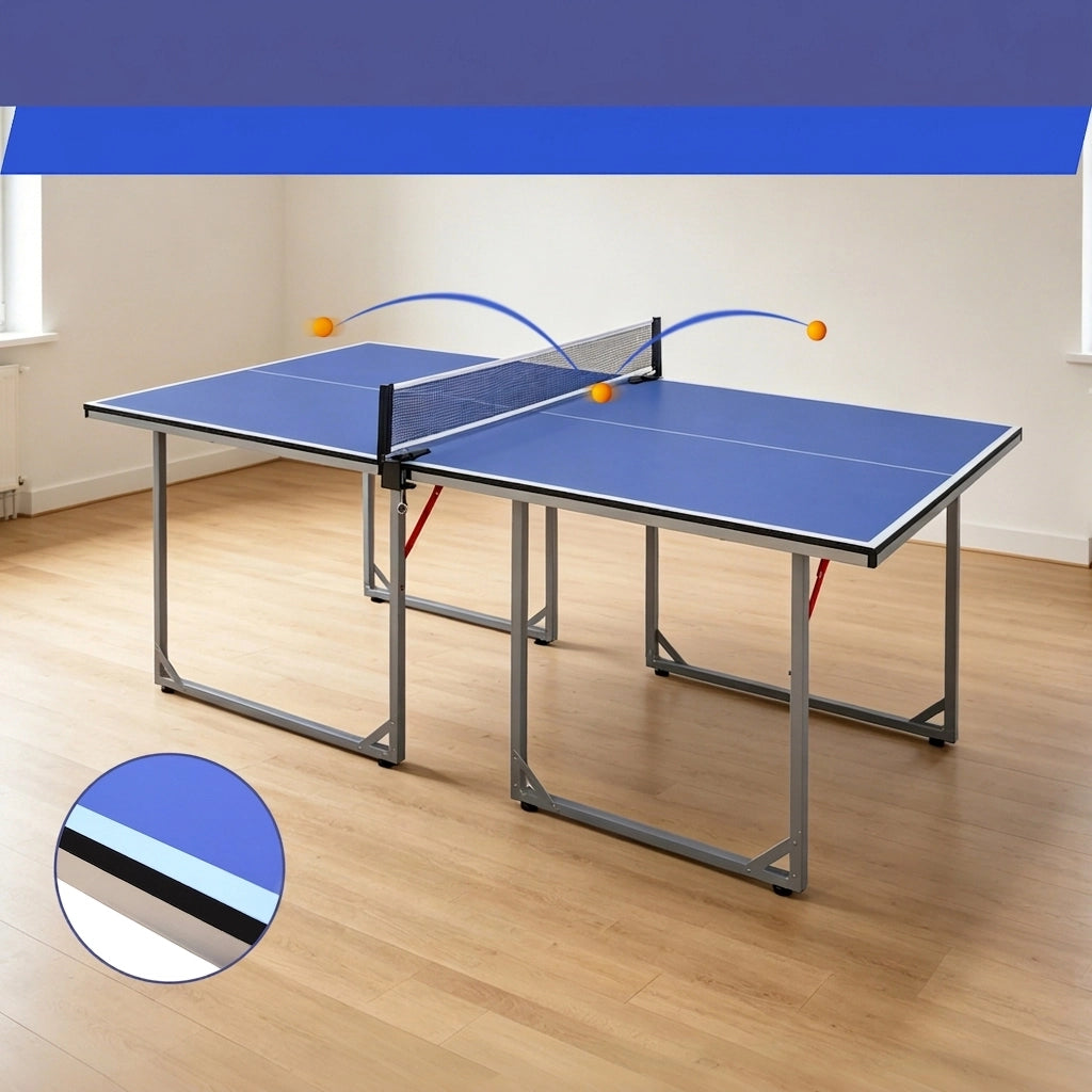 Tavolo da Ping Pong Pieghevole 182×91×76;2 cm 6 FT con Rete; 2 Racchette e 3 Palline; Portatile Blu