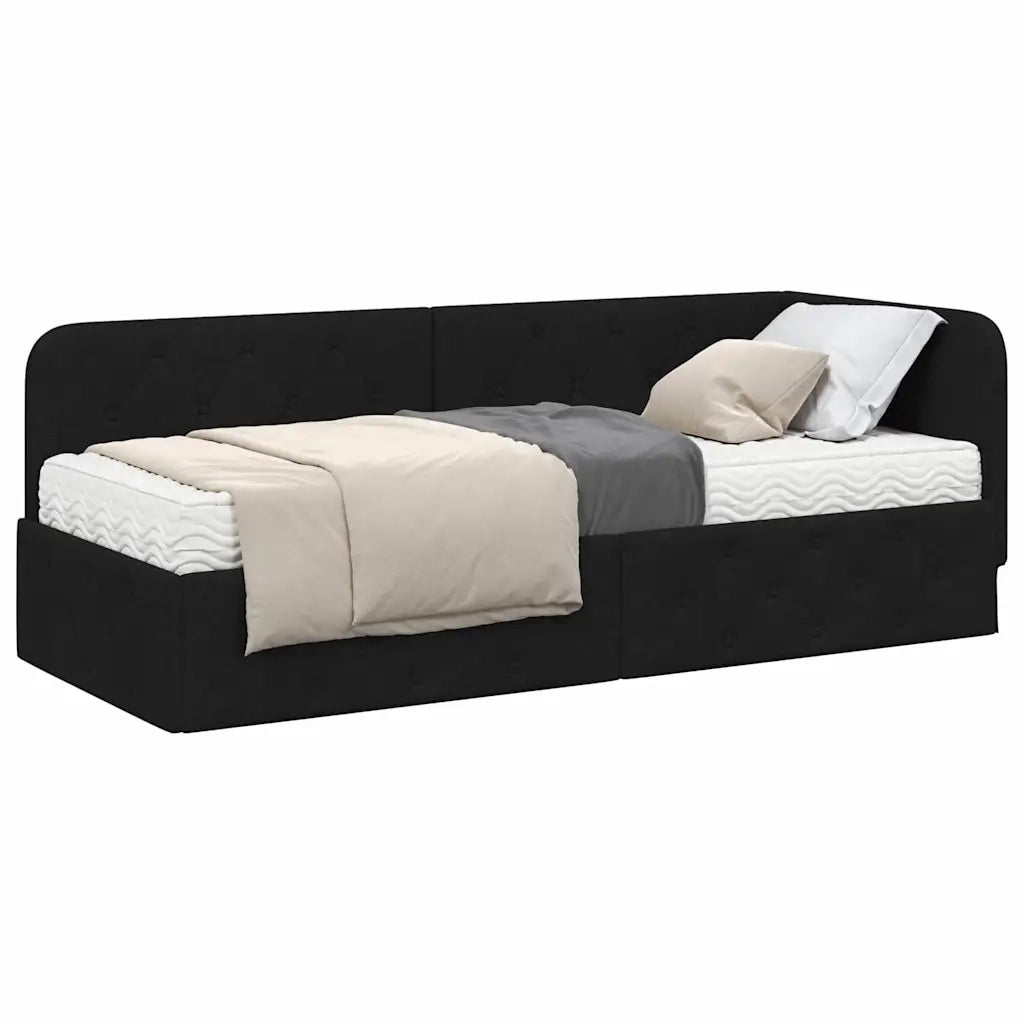 Letto singolo | Letto per adulti | Cornice del letto ad angolo Nero 80 x 200 cm Tessuto