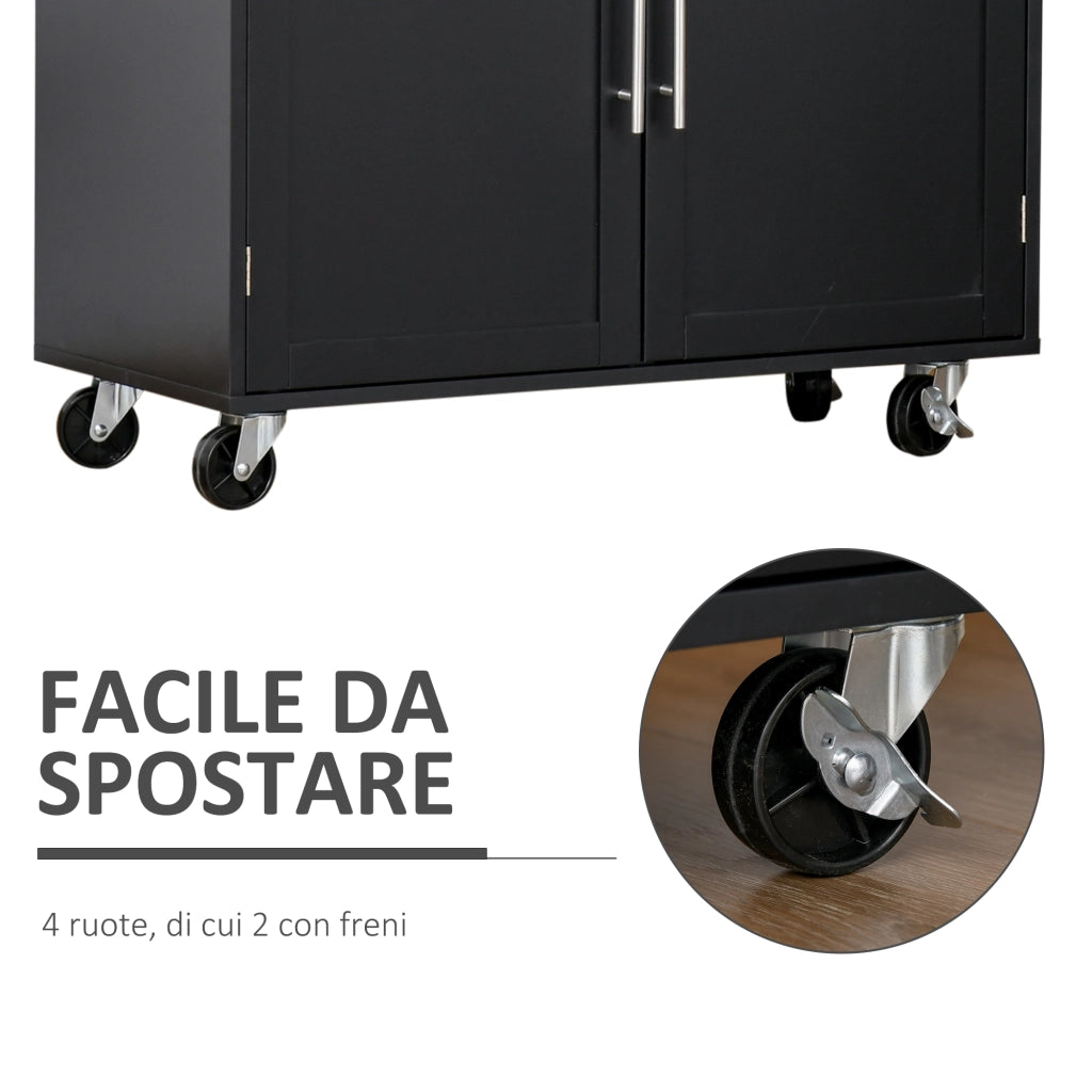 EasyComfort Carrello da Cucina Multiuso con Cassetto, Ruote, Portaspezie e Armadietto, Mobiletto Cucina con Ripiano Regolabile, Portasciugamani e Piano in Legno di Caucciù, 109x40x89 cm, Nero