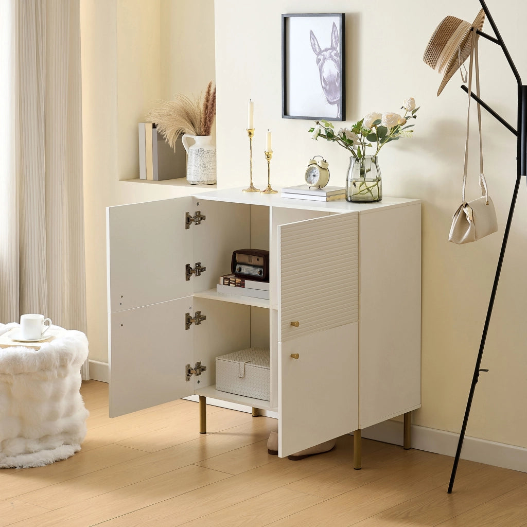 Credenza da sala da pranzo, mobile da ingresso, in MDF, con gambe in metallo, bianco