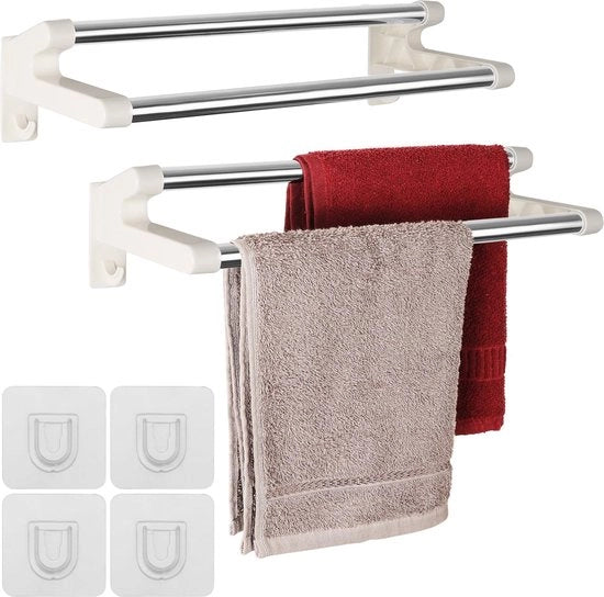 Sostegno per asciugamano in plastica senza fori, 36 cm, sostegno per asciugamano autoadesivo per bagno e cucina, sostegno per asciugamano, acciaio inossidabile, stanghe laccate