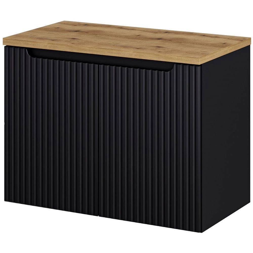 Mobile Sottolavabo NEWPORT da Parete con 2 Ante e Ripiano 80x60x40 cm - Nero/Effetto Rovere [en.casa]