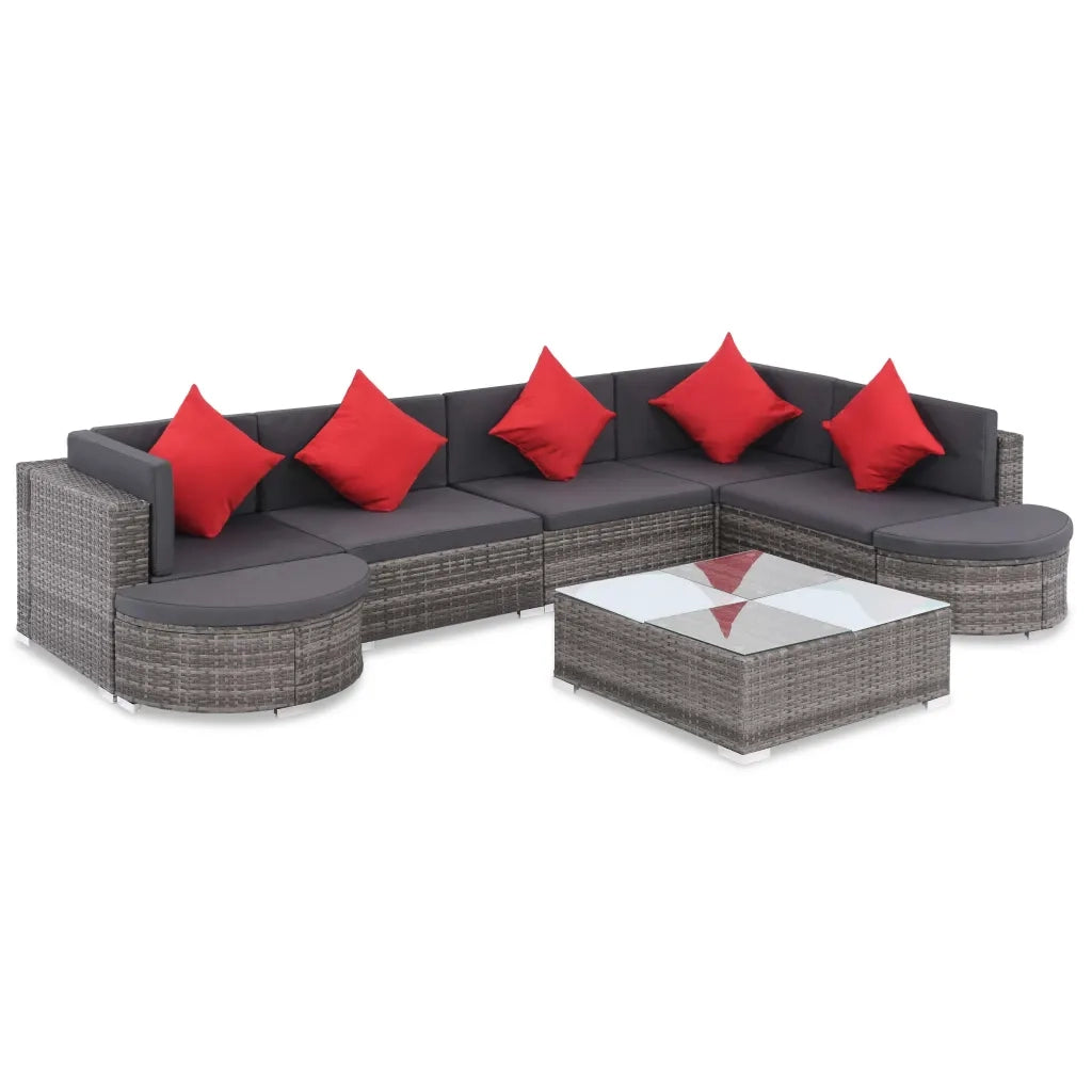 Set da Giardino 8 pz con Cuscini in Polyrattan Grigio