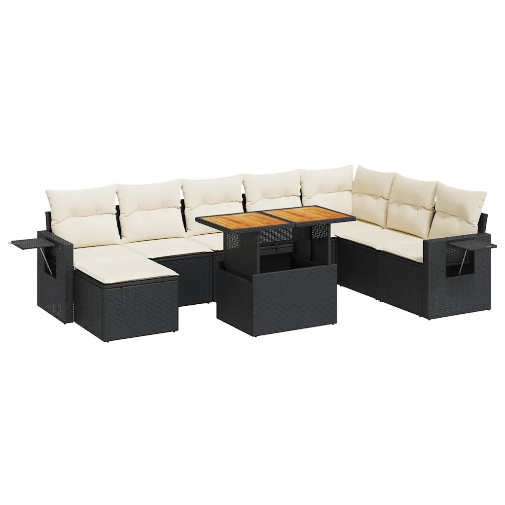 vidaXL Set Divani da Giardino 9 pz con Cuscini Nero in Polyrattan