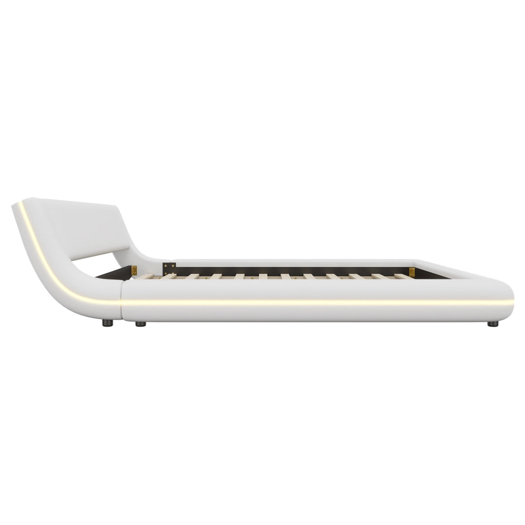 Letto a pavimento 160x200 cm con luci LED; PU e MDF bianco