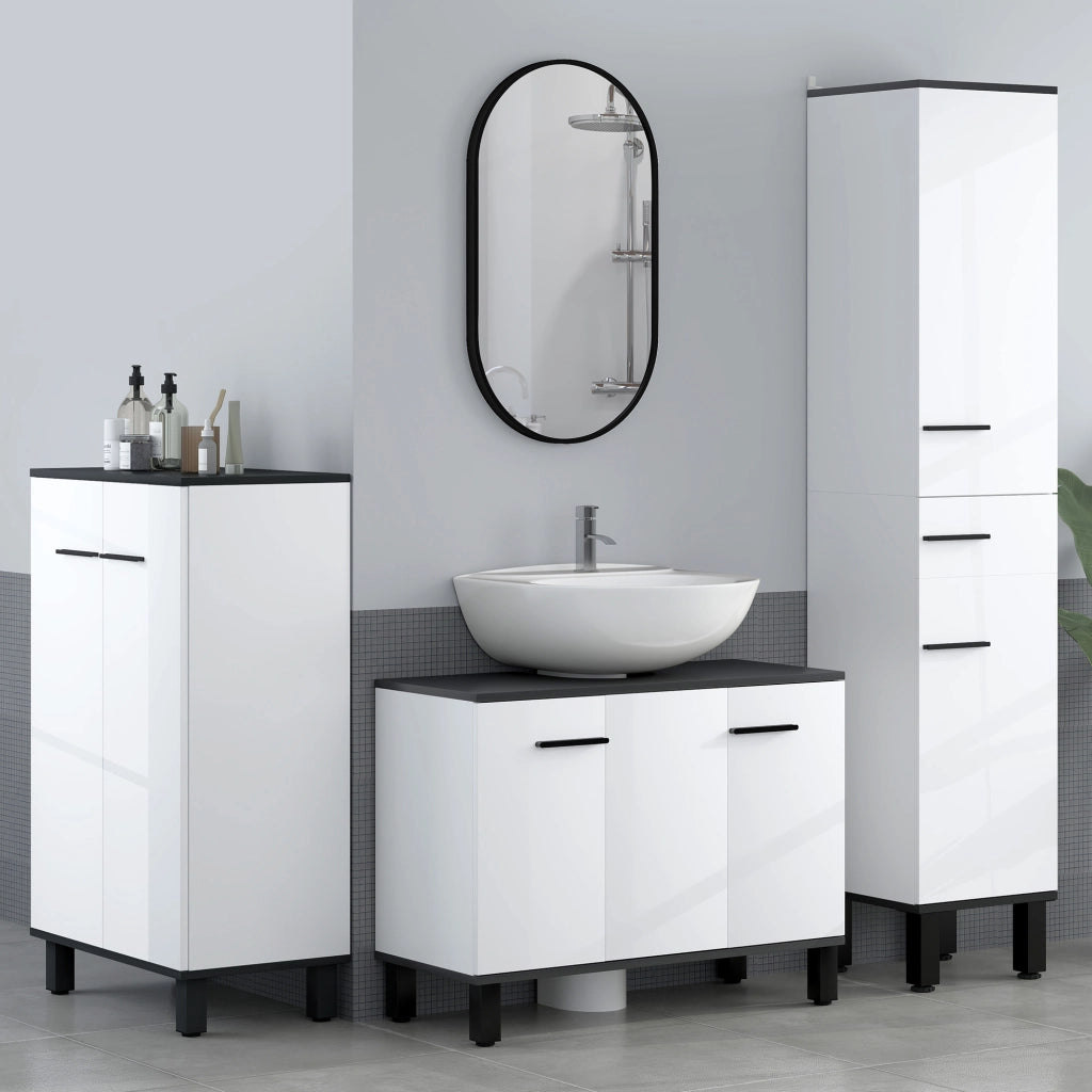 Armadietto Bagno Alto con Ante e Ripiani Regolabili Antivoltamento ¨C Minimal ¨C 34x32x170 Bianco