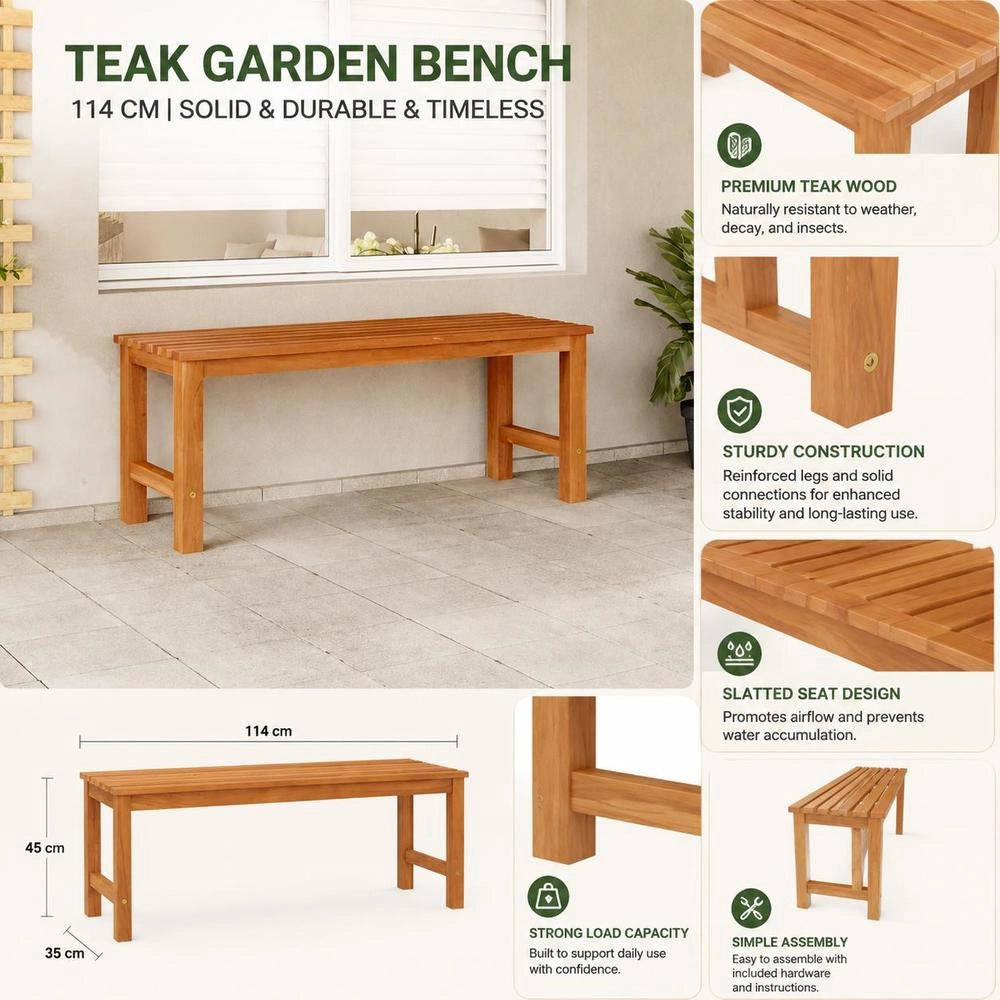 Garden Bench 114 Cm Solid Teak Wood