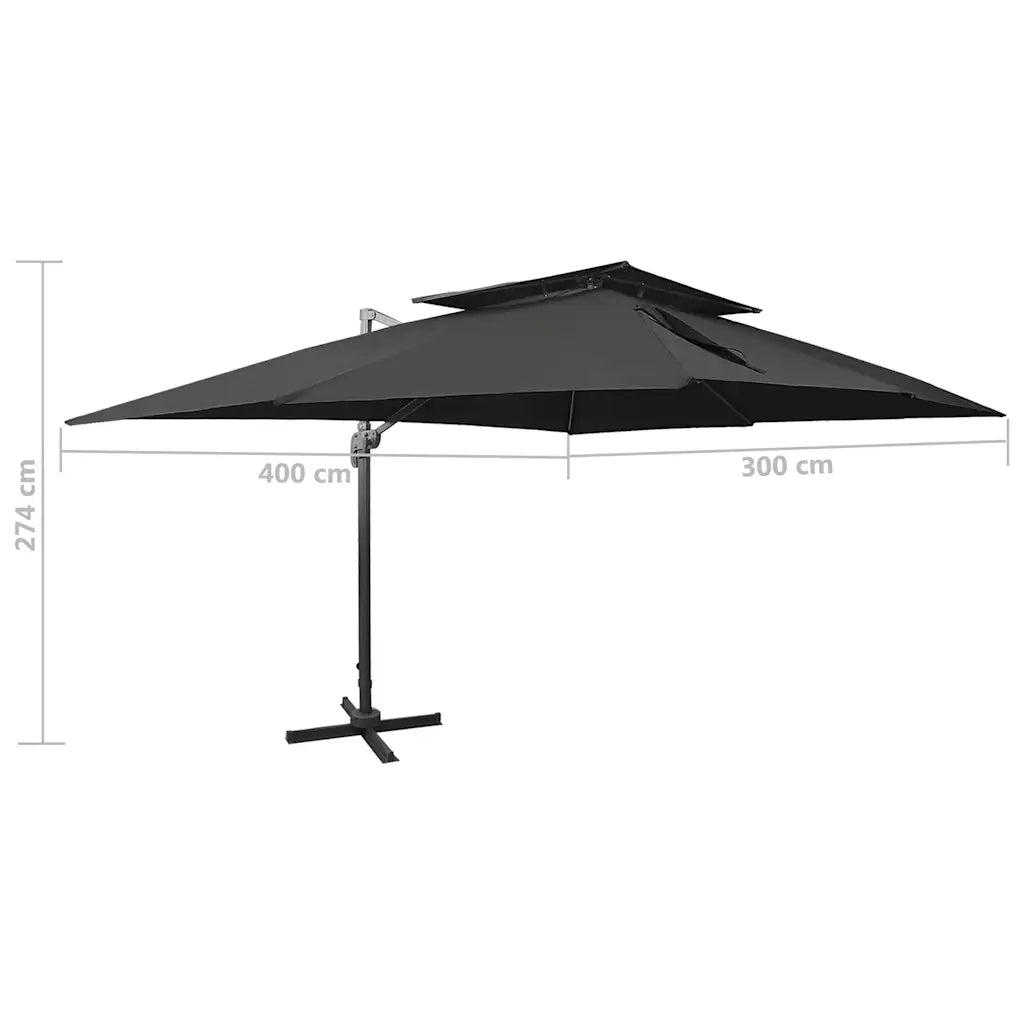 Ombrellone da giardino a sbalzo-Ombrello da Balcone con doppio piano nero 400x300 cm