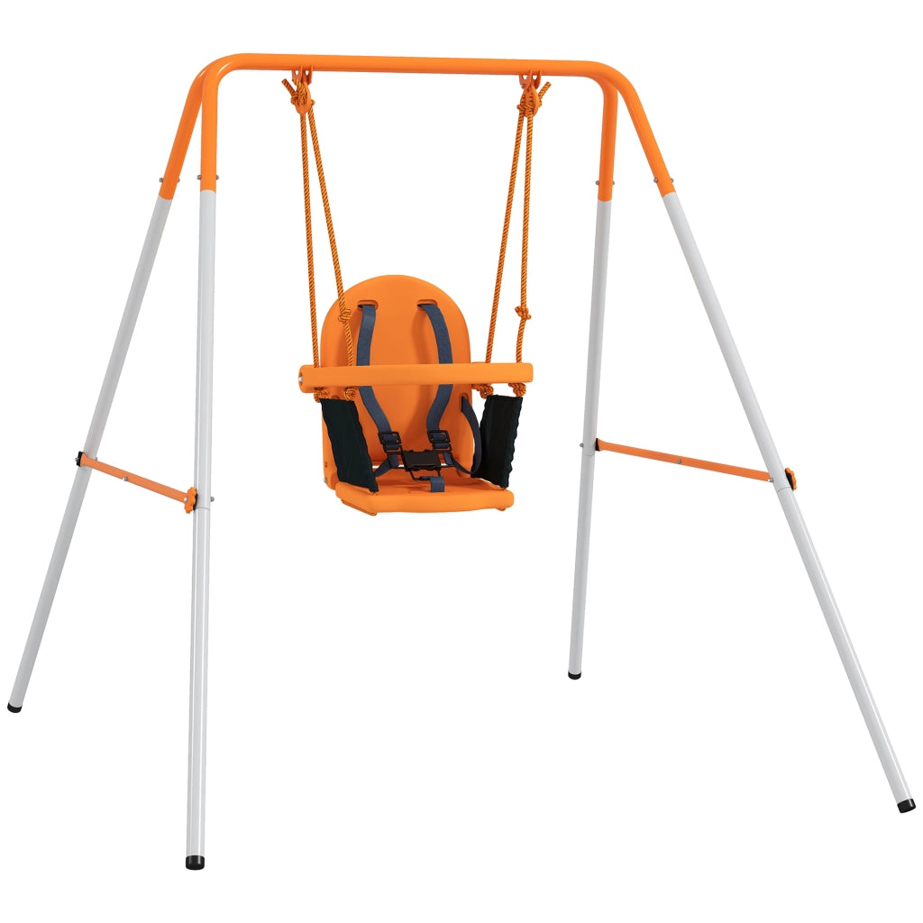 Altalena per Bambini da Giardino ¨C Xylo ¨C Acciaio Arancione con Schienale e Cintura di Sicurezza
