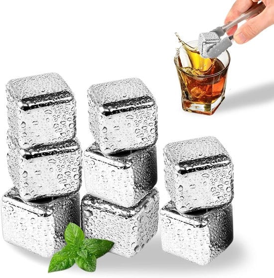 Set di 8 ghiacciai in acciaio inox - Riciclabili per vino, whiskey e succhi di frutta