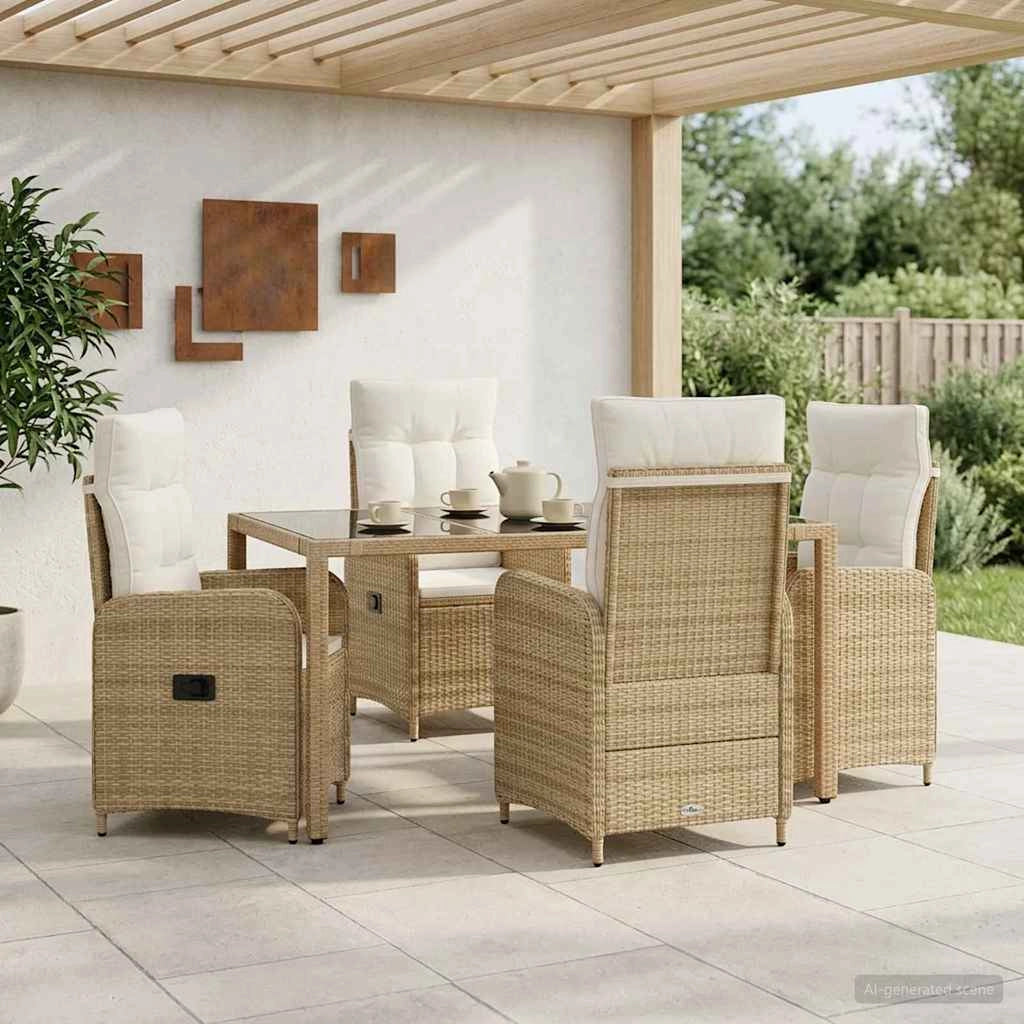 Set da pranzo per esterni 5 pz Beige e Bianco Crema polyrattan 3422340