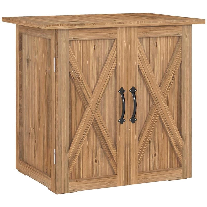 CASETTA DA GIARDINO IN LEGNO A 2 ANTE CON MANIGLIE IN STILE COUNTRY 77X55X72 CM MARRONE