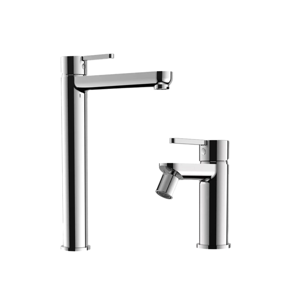 Set miscelatore lavabo alto e bidet senza scarico in ottone cromato | Virna