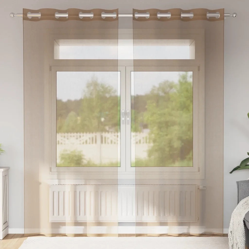 vidaXL Tende in Voile con Occhielli 2 pz Marrone Chiaro