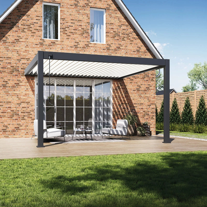Pergola Bioclimatica Addossata Collezione VS 4x4M - Antracite/Bianco - V2