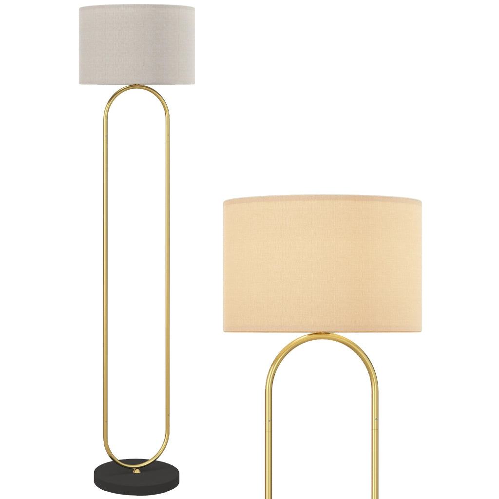 Lampada da terra con paralume in lino ¨C Xylo ¨C E27 dorato e nero 156 cm