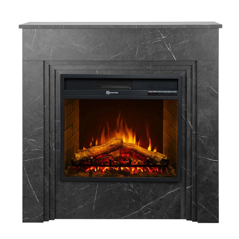 Camino elettrico caminetto da terra BELLINI in legno effetto Marmo Nero Made in Italy L96 x P35 x H96