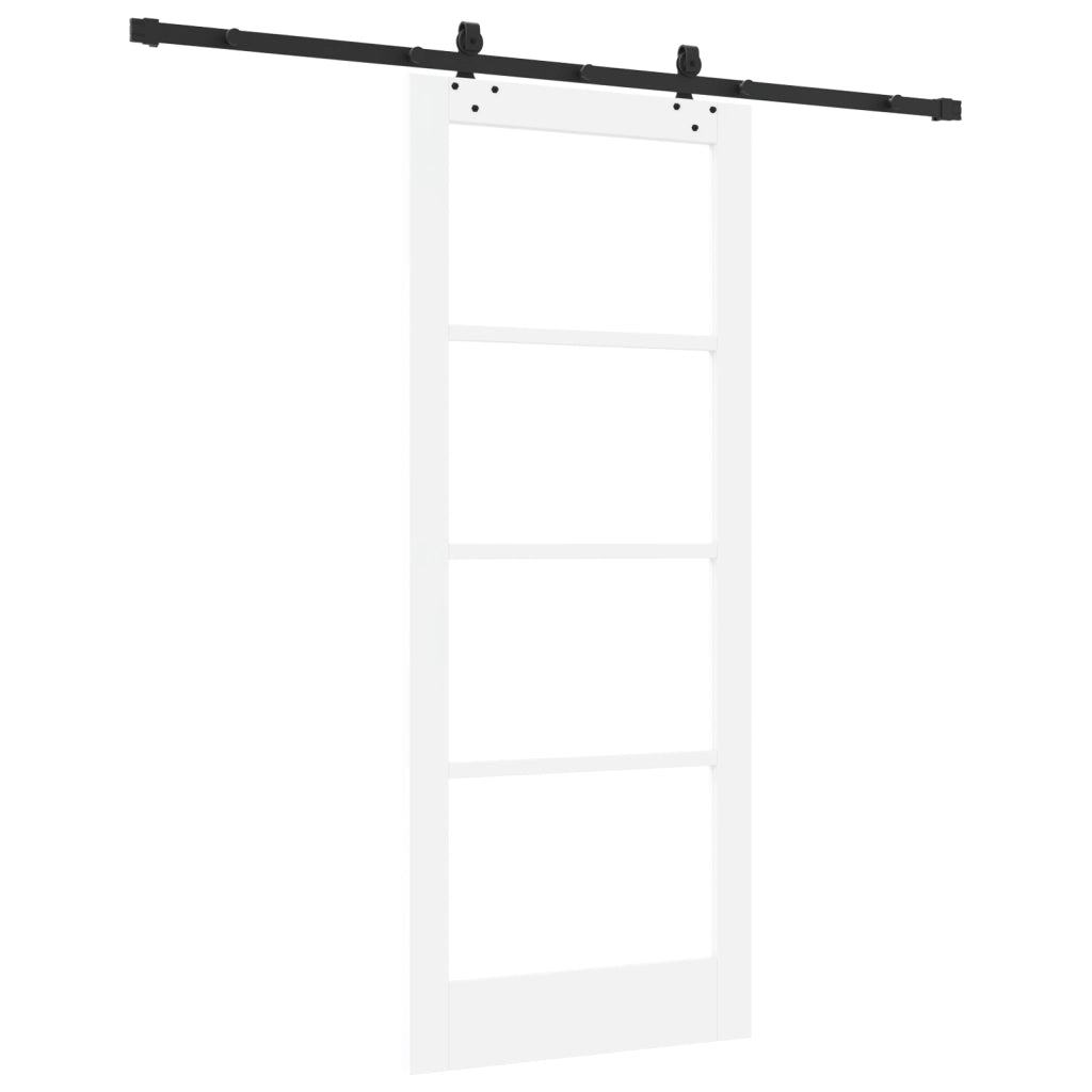 Porta Scorrevole  con Set di Hardware "ORKDAL" Legno Solido Bianco e Vetro
