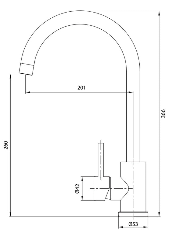 Miscelatore Lavello Canna a Ponte Girevole Acciaio Inox 304 Nero Opaco – Cartuccia Ø35 mm