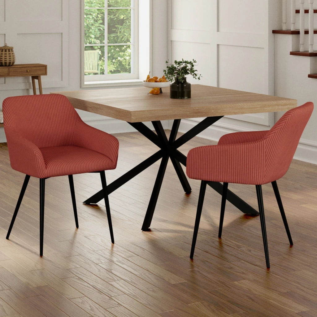 IDMarket - Set di 2 sedie e poltrone da pranzo JANY in velluto a coste color terracotta