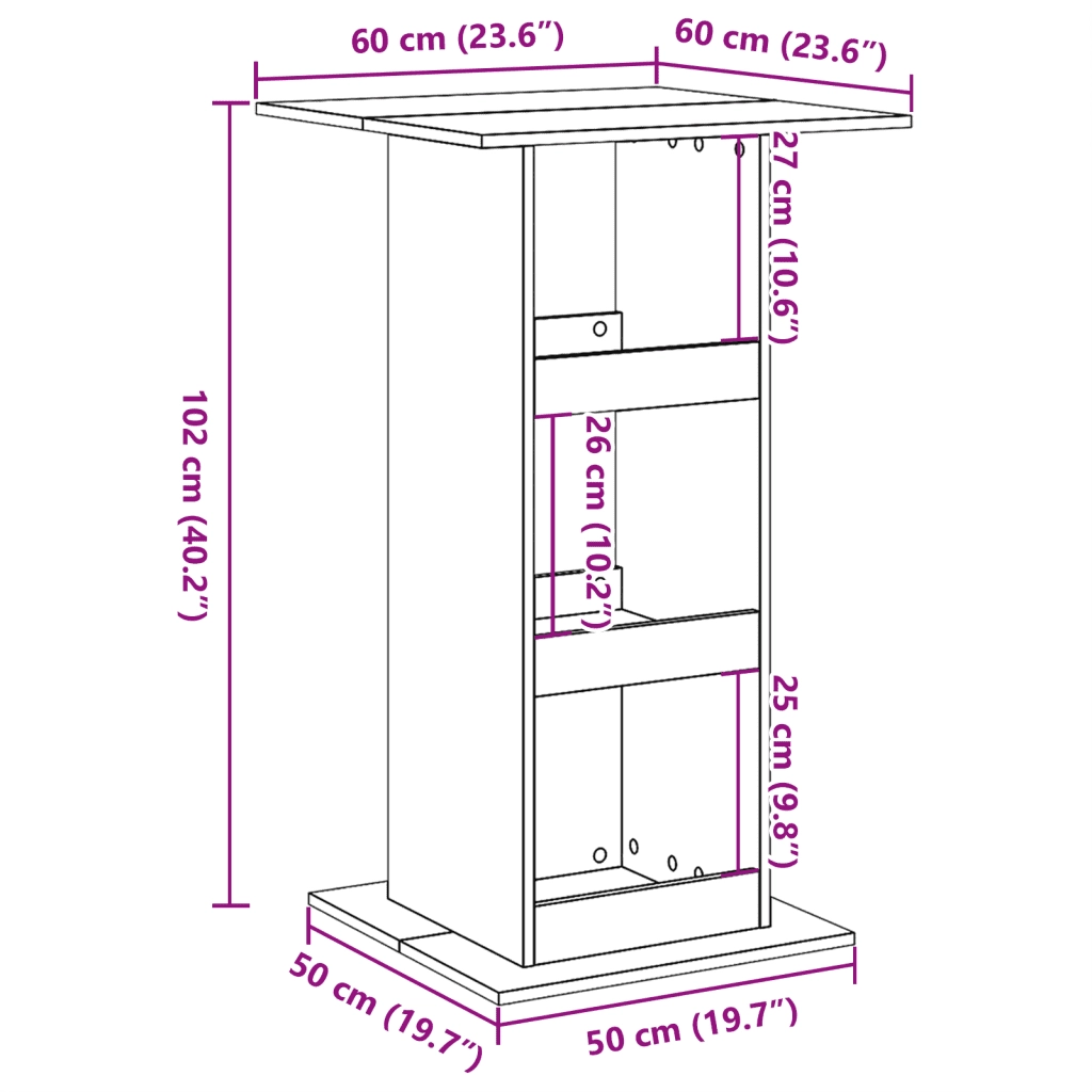vidaXL Tavolo Bar con Portaoggetti Nero 60x60x102 cm in Multistrato