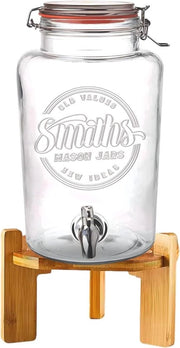 Dispensatore di acqua 5 litri in vetro con rubinetto e base in legno - ideale per limonata e cocktail