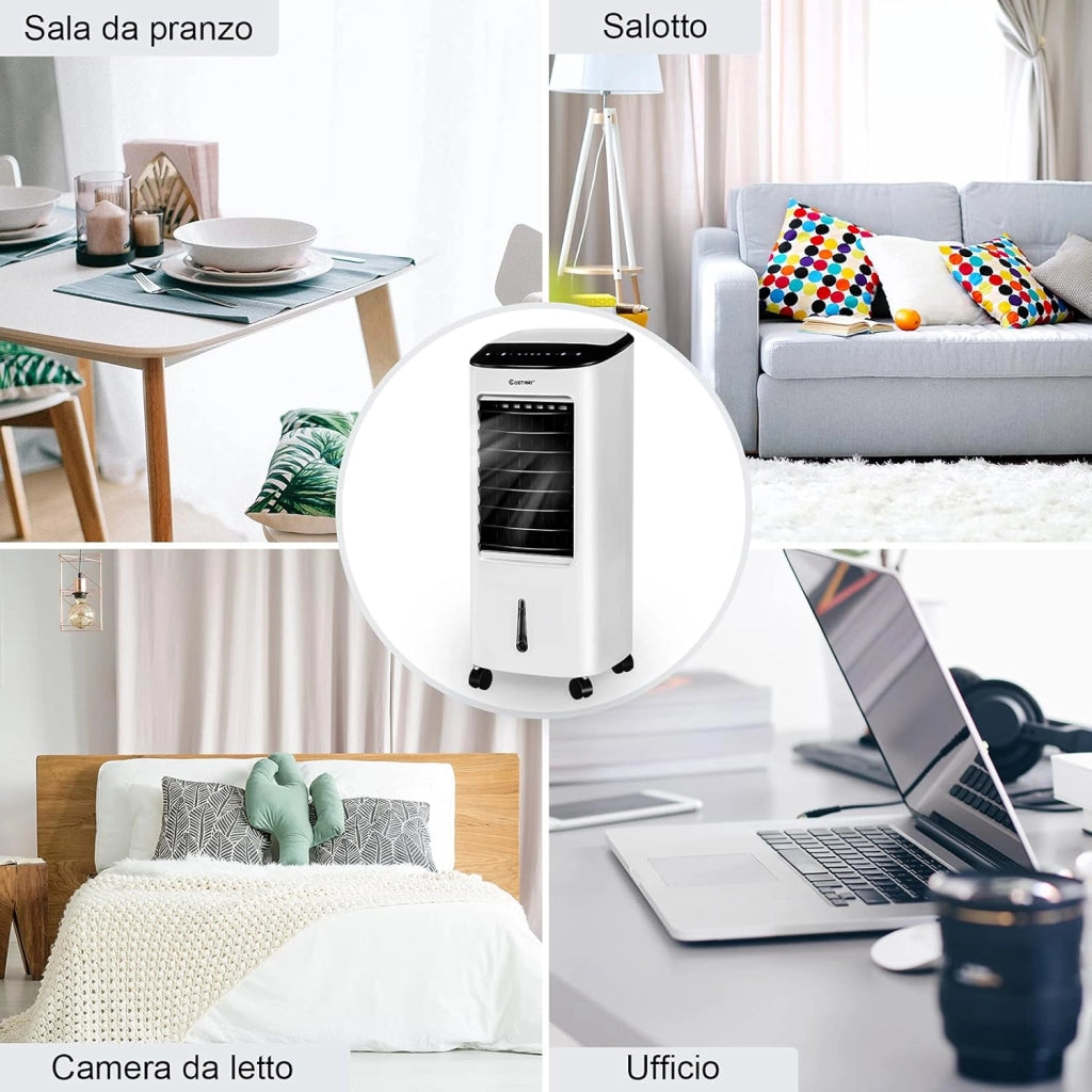 Condizionatore Portatile 4 in 1, Con Raffreddamento, Ventola, Umidificazione, Purificazione, Serbatoio dell’acqua di 7 L, 7,5 H Timer, Con Telecomando e Ruote