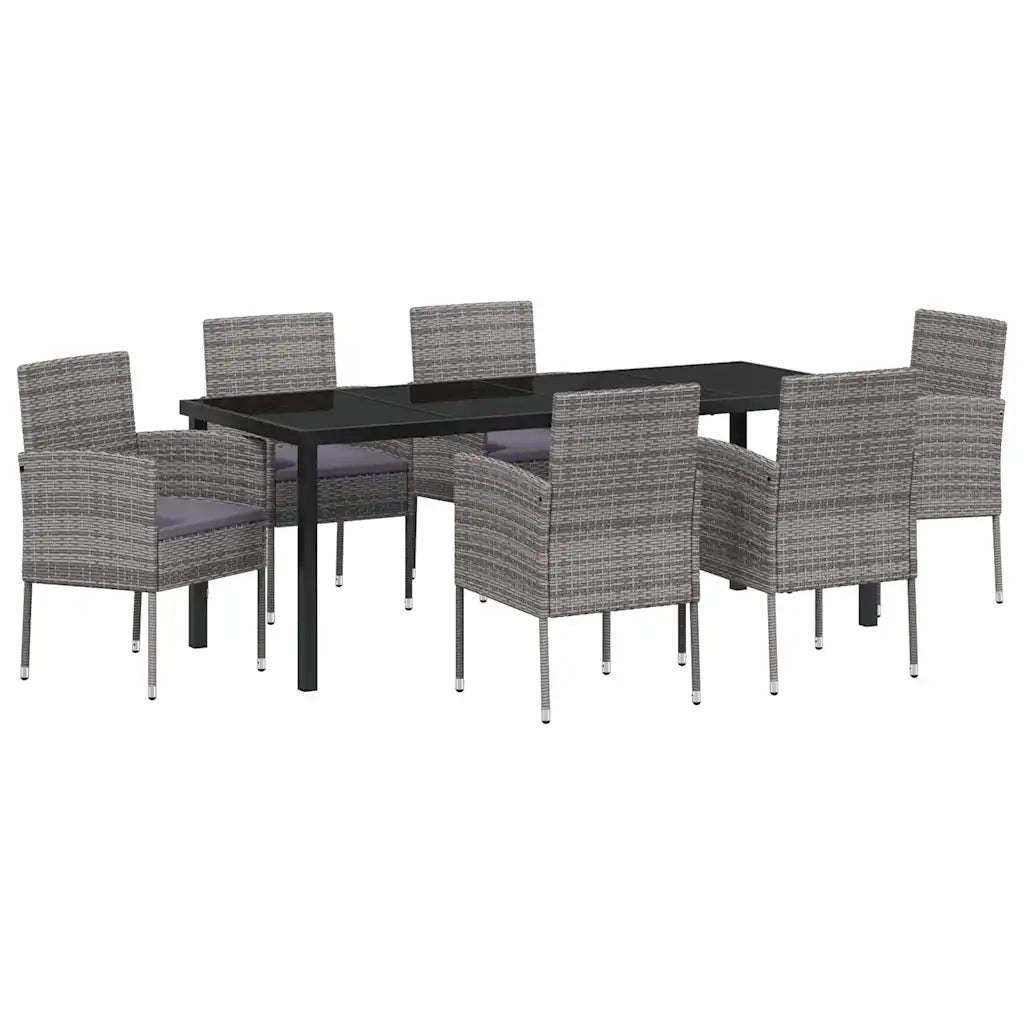 Set da Pranzo per Giardino con cuscino 7 pcs Grigio polyrattan 3380062